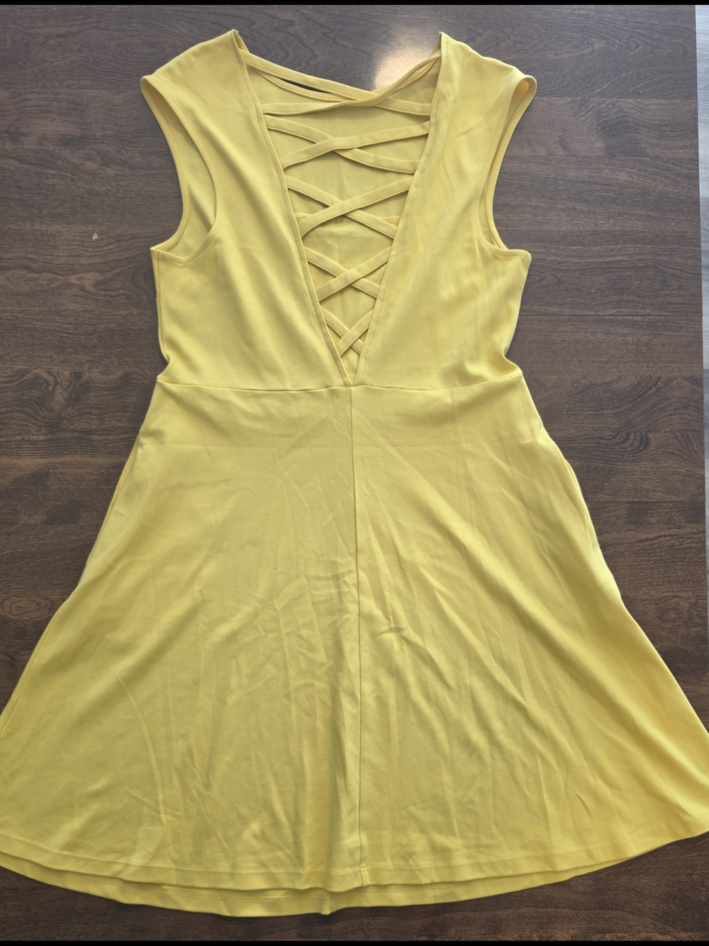 New York & Company Yellow Sleeveless Dress with Cross-Back - Picture 3 of 3